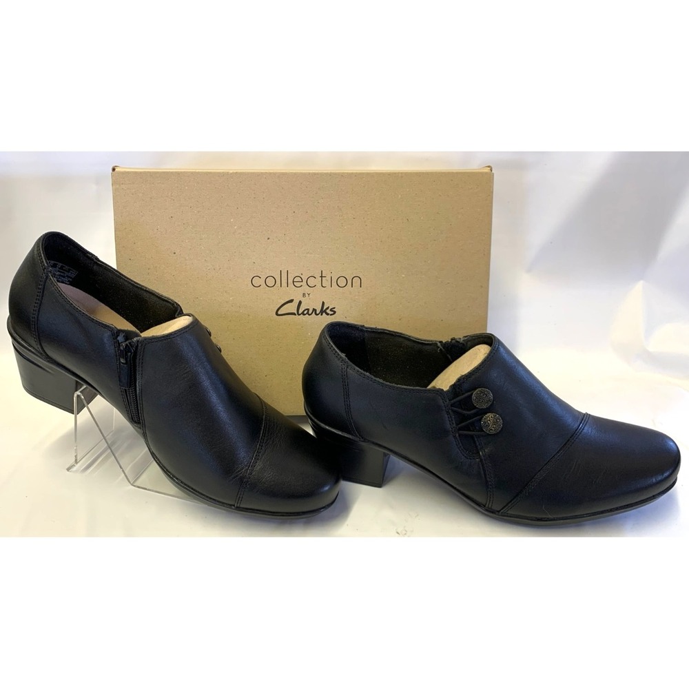Clarks Emslie Warren Ankle Booties Boots Side Zipper Loafer Black Size 10 Wide